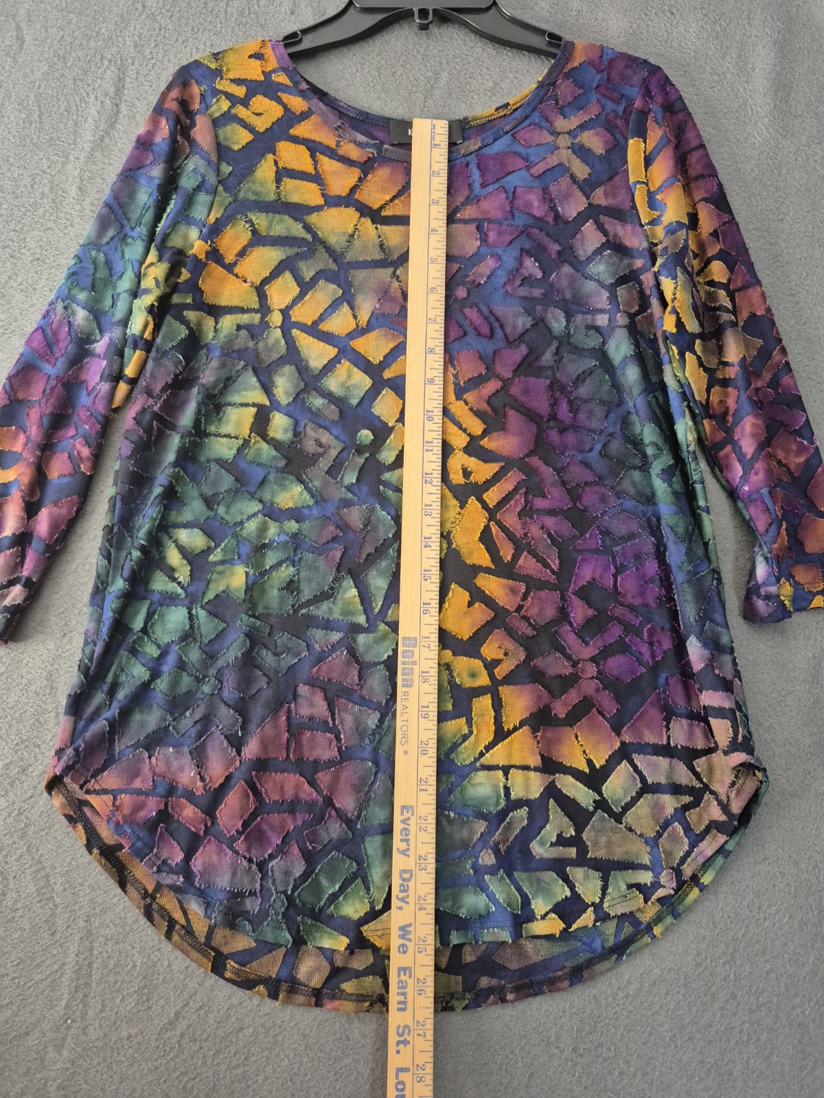 Karen Kane Womens Multicolor Tie Dye Burnout 3/4 Sleeve Top Scoop Neck Size S