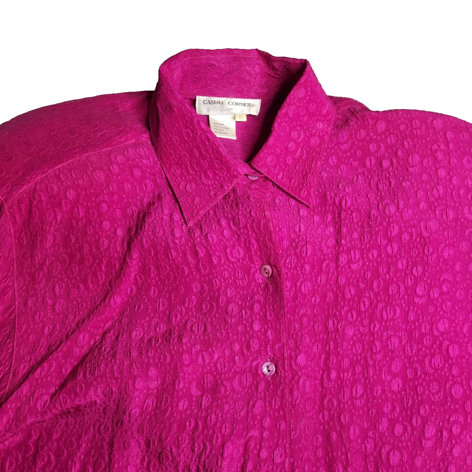 Casual Corner Womens Silk Blouse Sz S Fuchsia Button-Up Shoulder Pads NWOT