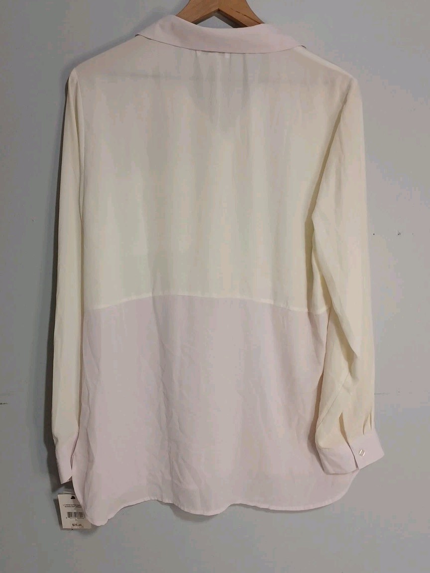 NWT Ophelia Roe Woven Button Front Top Womans Sz XL Blocked Ivory/Orchid Tint L7