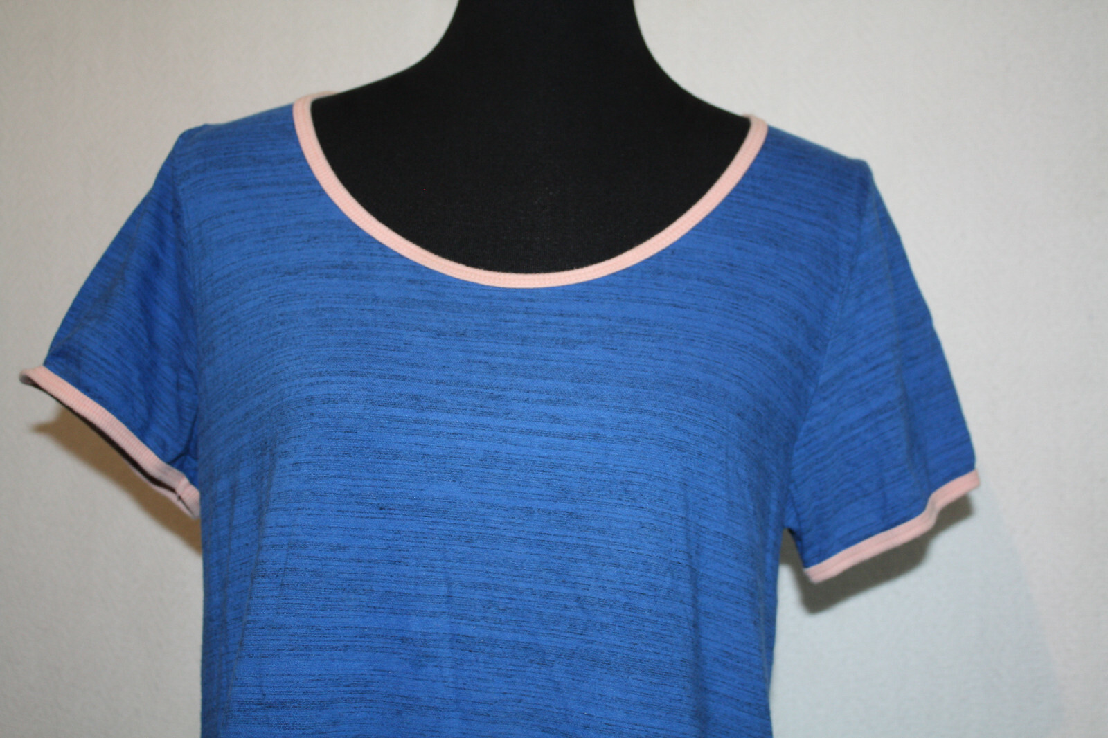 LuLaRoe L Top Classic Tee Heather Royal Blue w/ Pink Ringer Short Sleeve Cotton