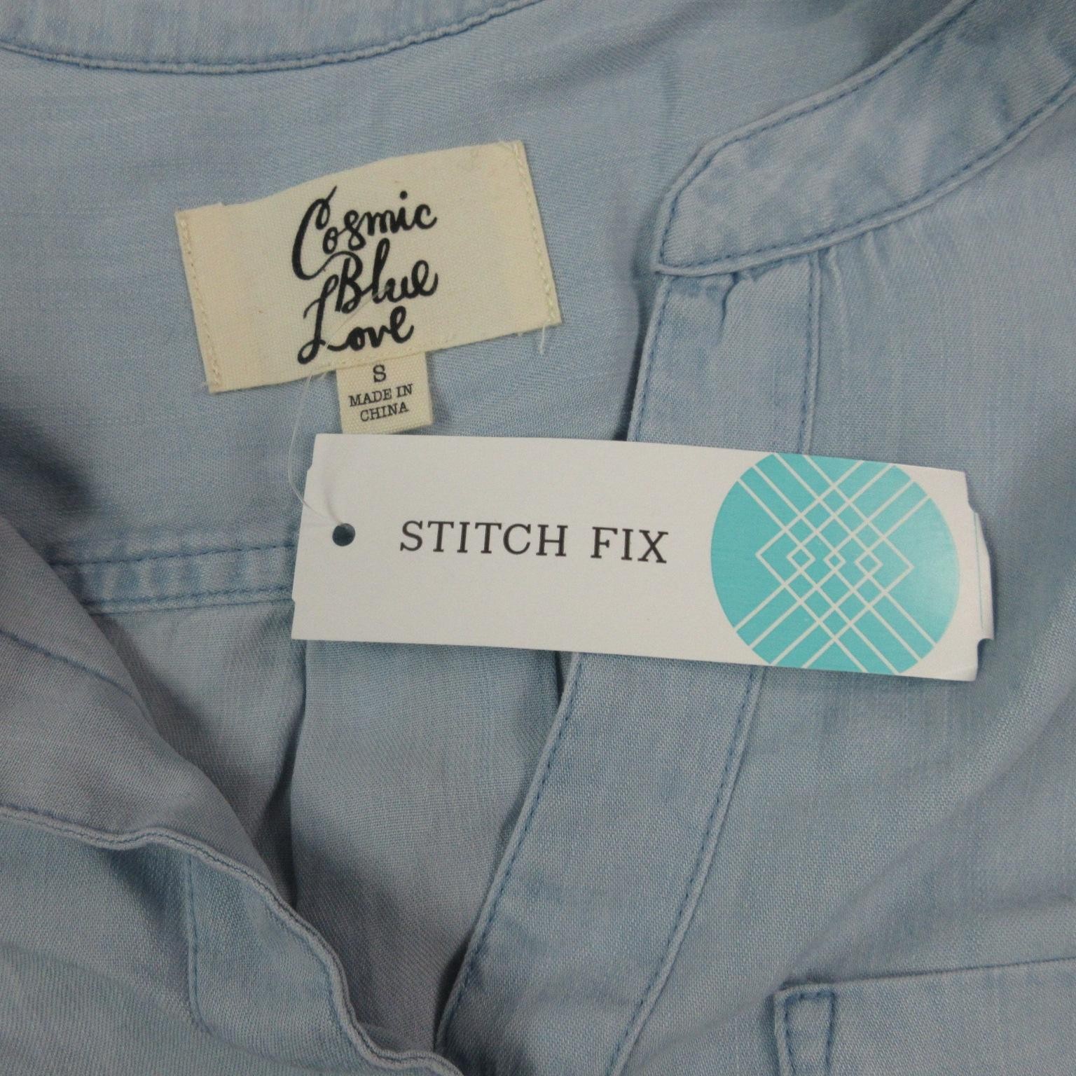 Cosmic Blue Love Shirt Womens Small Blue Esme Button Down Sleeveless Lyocell NWT