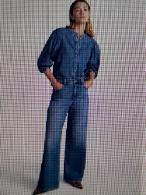 Scoop Women’s Cotton Medium Wash Denim Blue Shirt w/Blouson Sleeves Size XL NWT