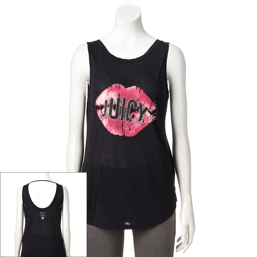 JUICY COUTURE PINK Lips Bar Back Tank Top BLACK (Sizes XS & LG ) NWT MSRP $36