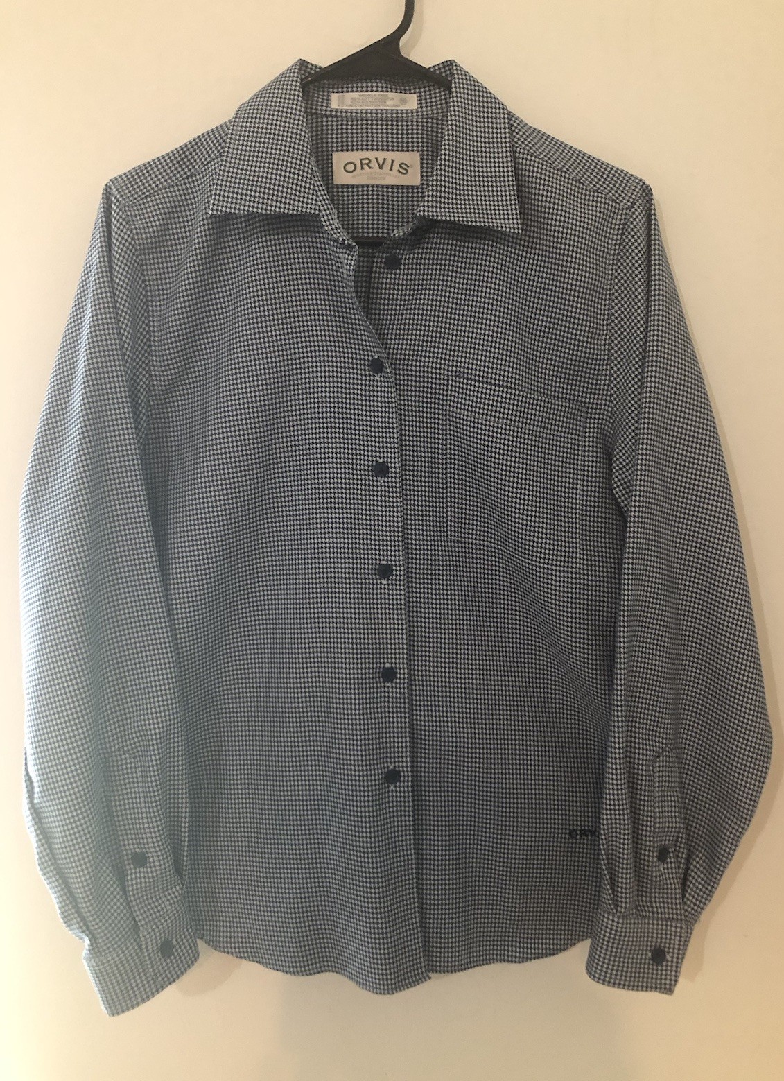 ORVIS Womens Shirt Size 10 Long Sleeves Cotton Poly Pocket Blue Gray NWOT