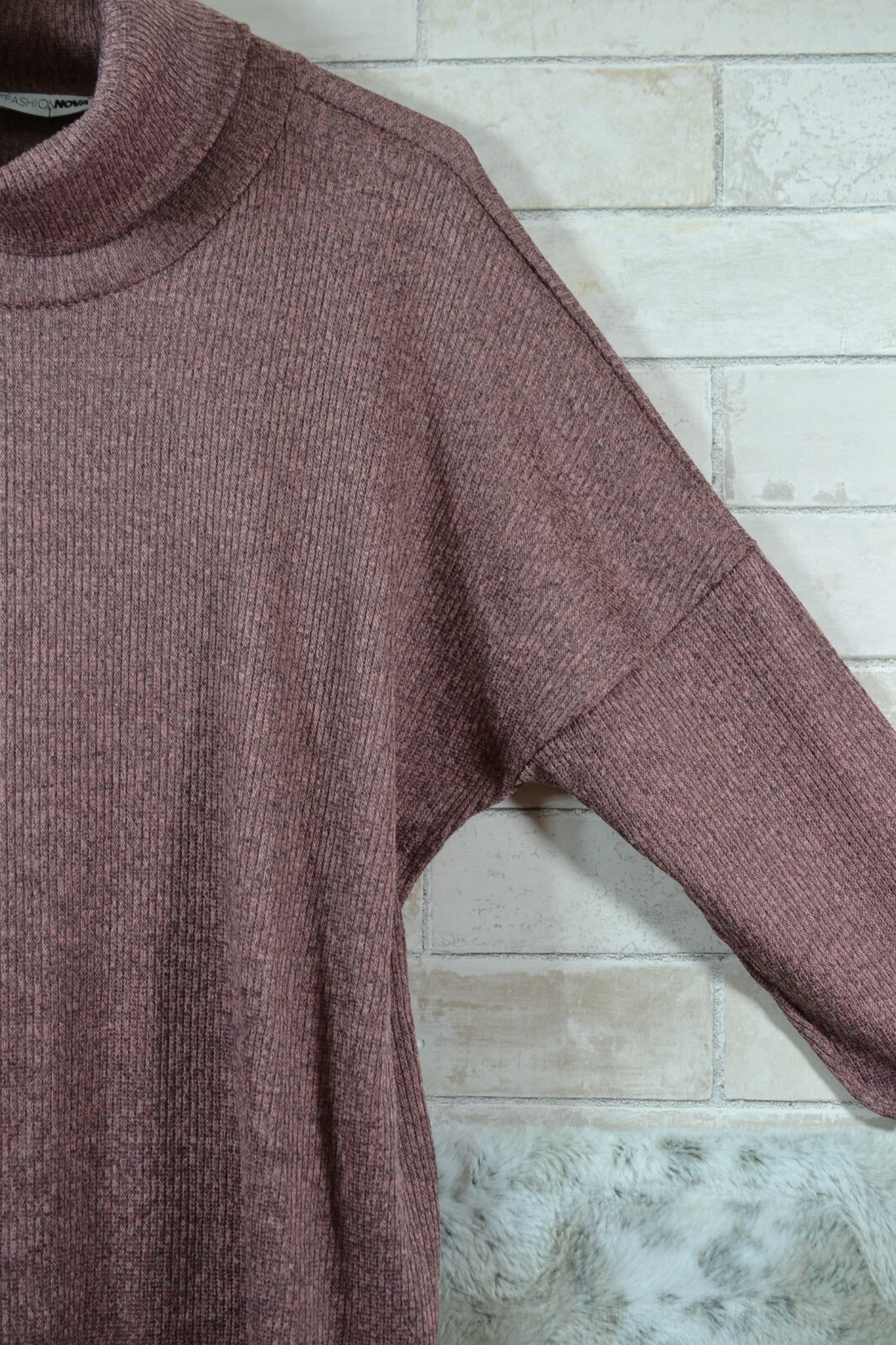 Fashion Nova Heather Mauve Knit Top Turtleneck Medium New