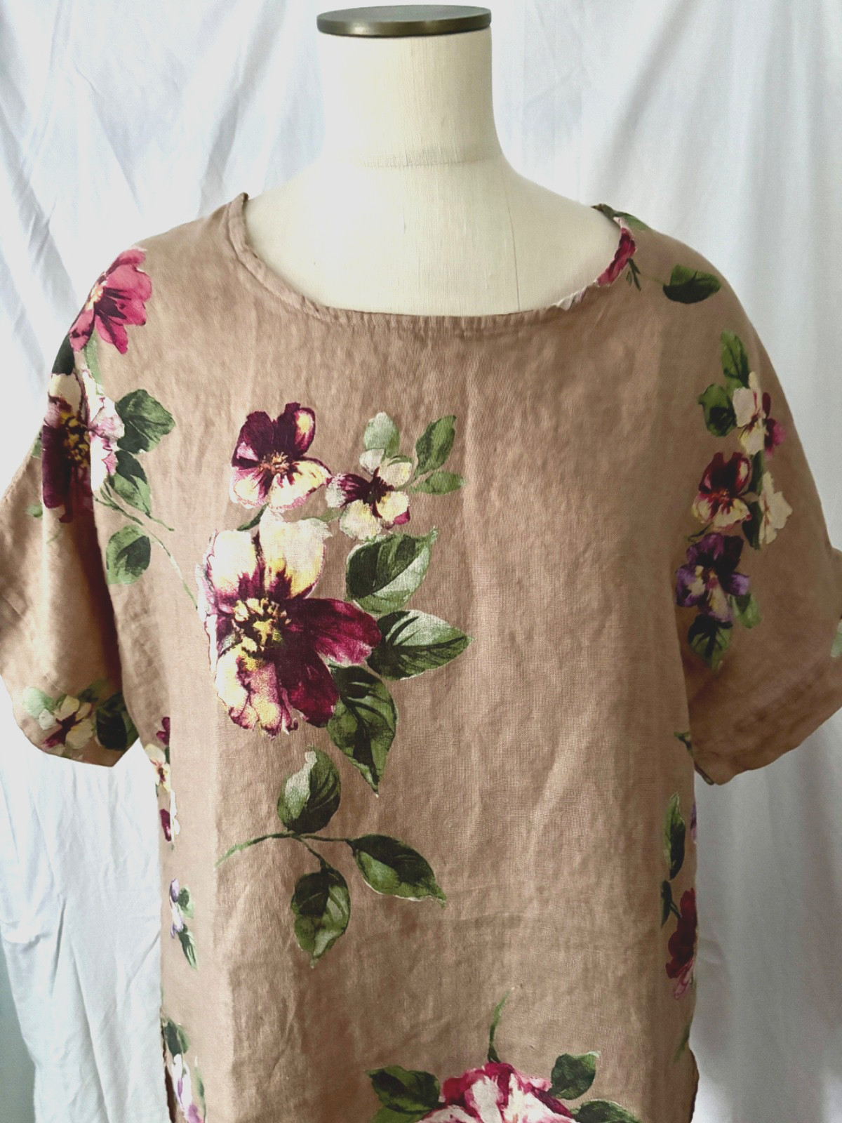 Miss Rose Sister Violet Size OS Italian Linen Rosabella Tunic Mini-Dress Tan