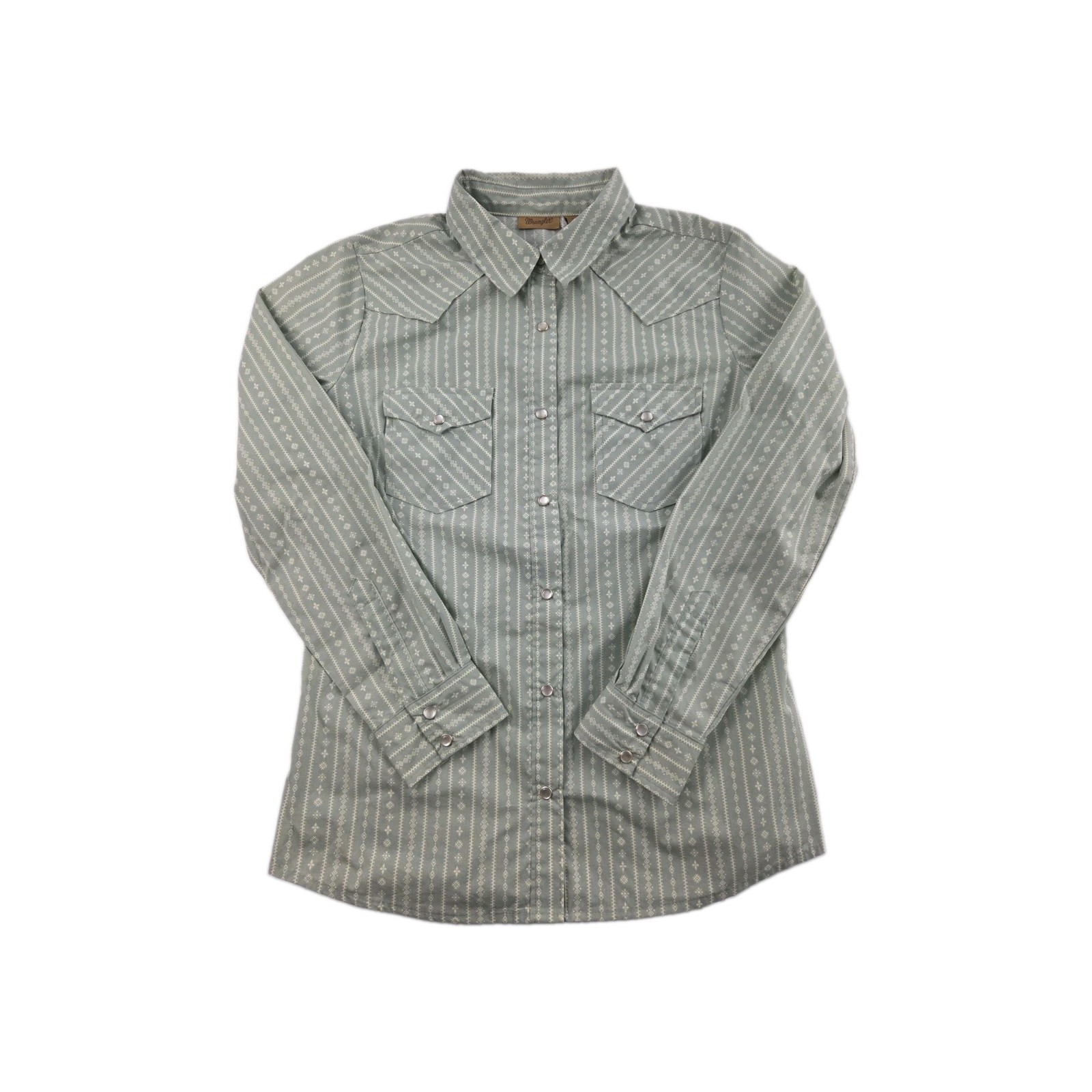 Wrangler Womens Pearl Snap Western Shirt Southwestern Aztec Green Size Medium