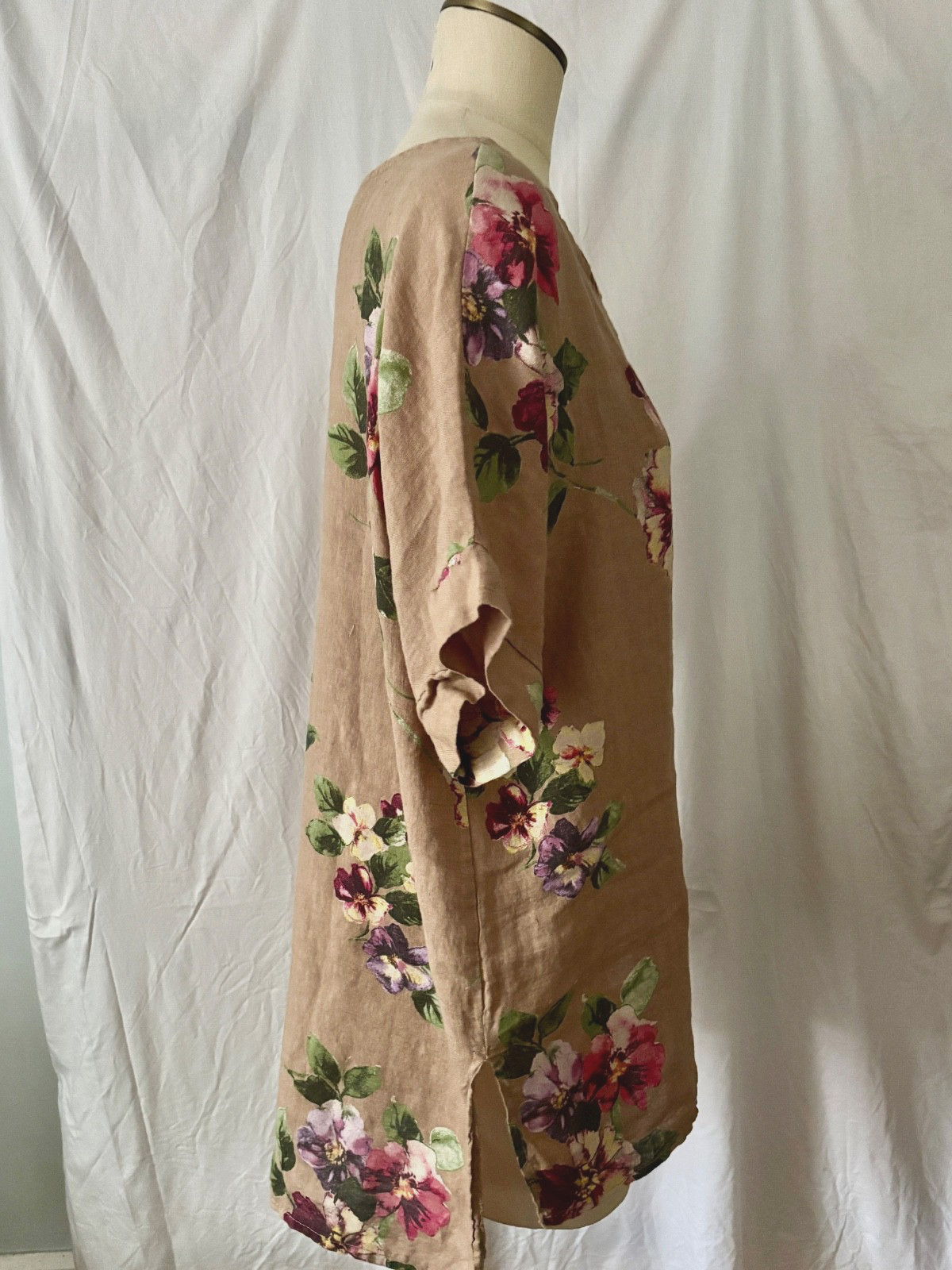 Miss Rose Sister Violet Size OS Italian Linen Rosabella Tunic Mini-Dress Tan