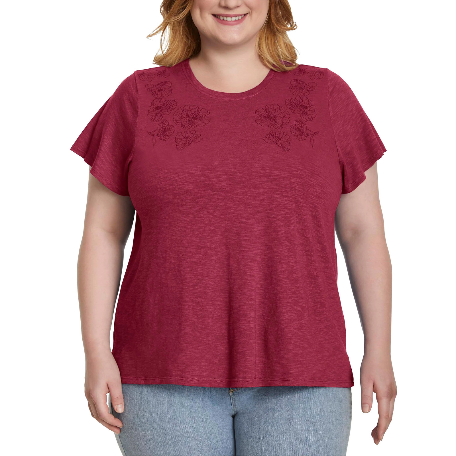 Ella Moss Women’s Short Sleeve Embroidered Top Shoulder & Chest Embroidery