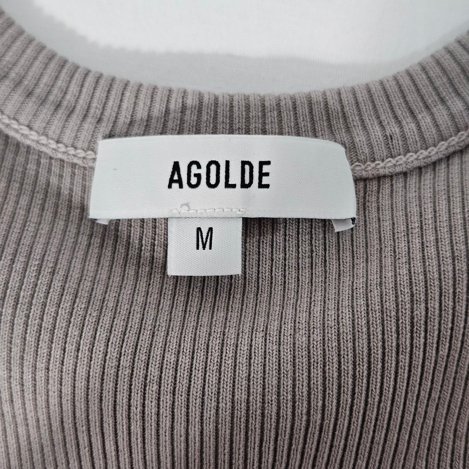 AGOLDE Poppy Tank Top Womens M Taupe Ribbed Organic Cotton Stretch Hippie Earthy