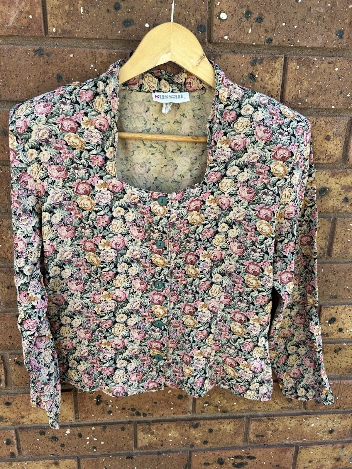Sussan Vintage 90s ditsy floral Romancecore cropped blouse size L shoulder pads
