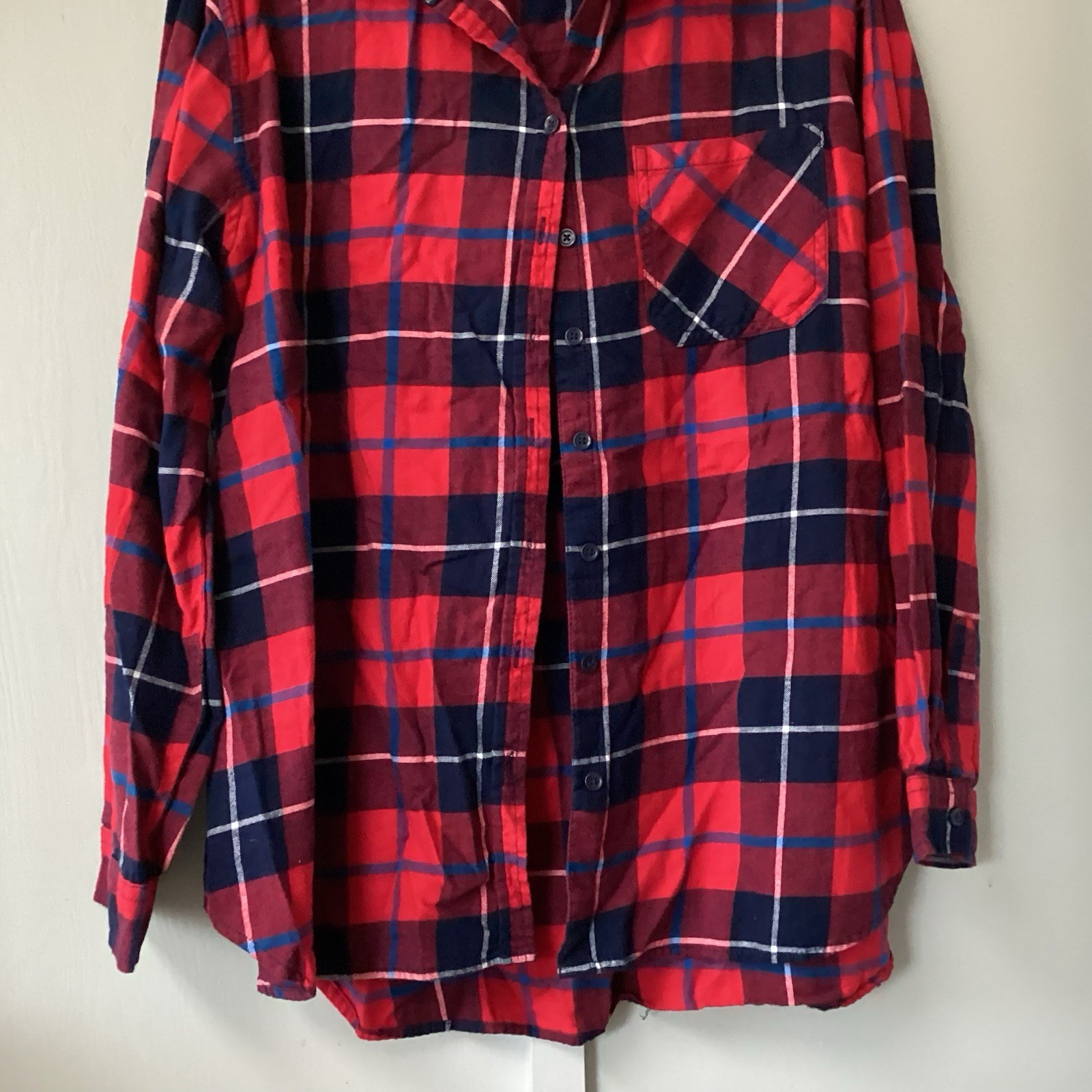 Beach Lunch Lounge Flannel Shirt Womens XL Red Plaid Outdoor Cabin Lounge