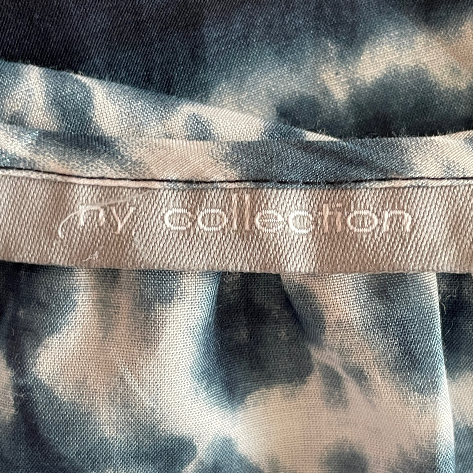 NY Collection Sz XL Blue White Tie Dyed Silk Blend 3/4 Sleeve Buttons Scoop Neck