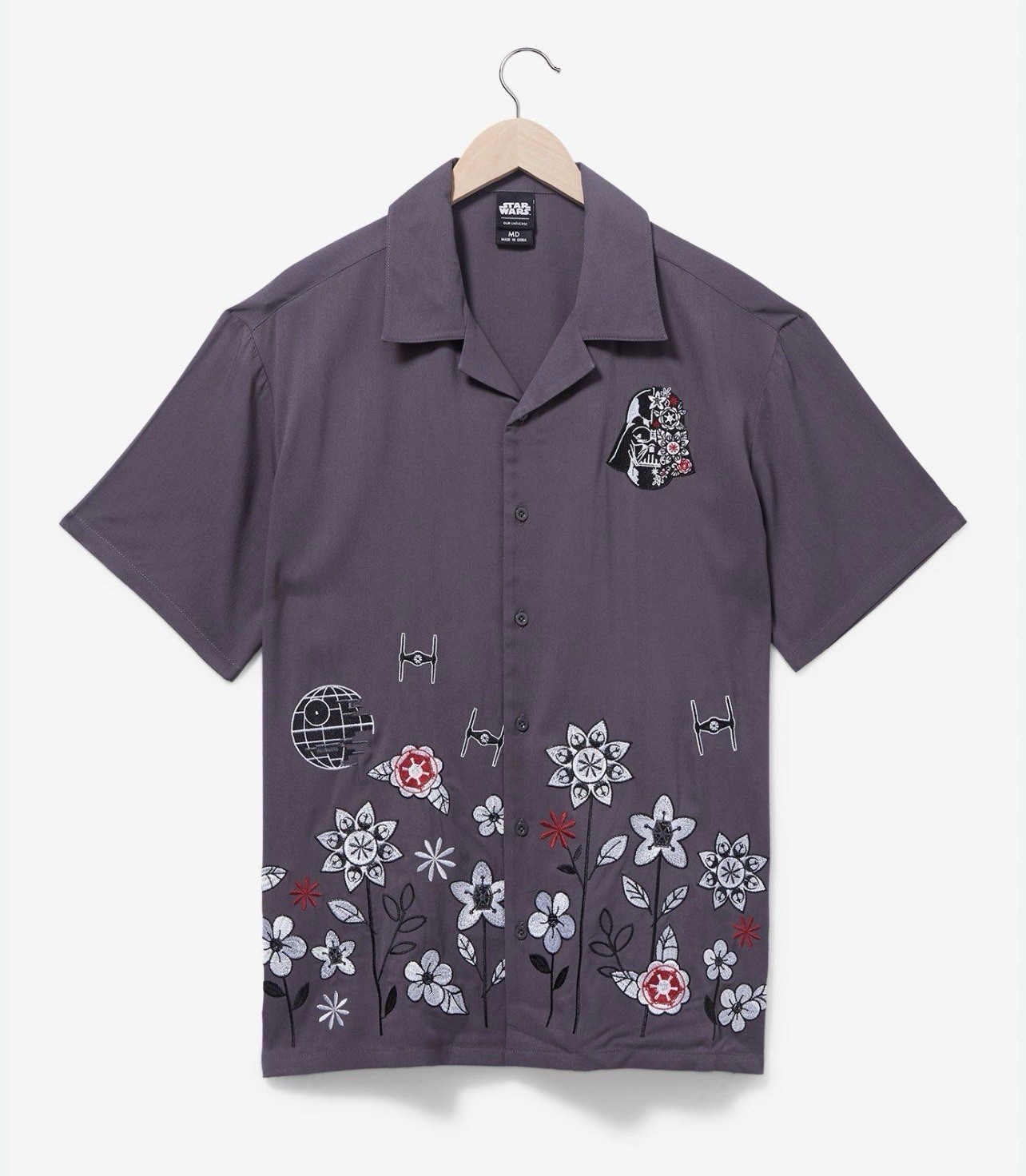 Star Wars Box Lunch Shirt Gray Size 2X Darth Vader Floral Embroidered Top Dark