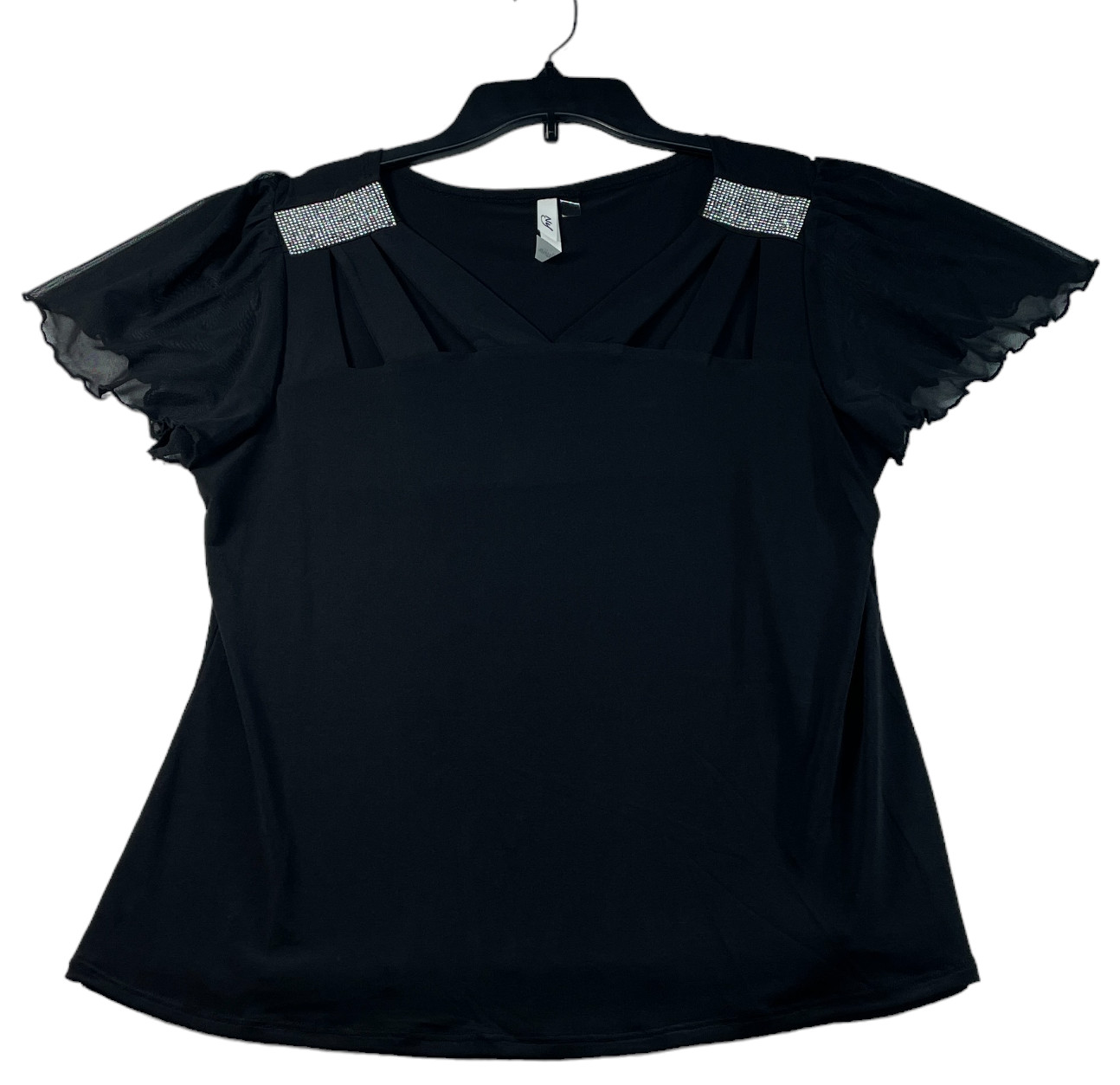 NY Collection Blouse Womens Size Large Petite PL Black Cut Out Chest New