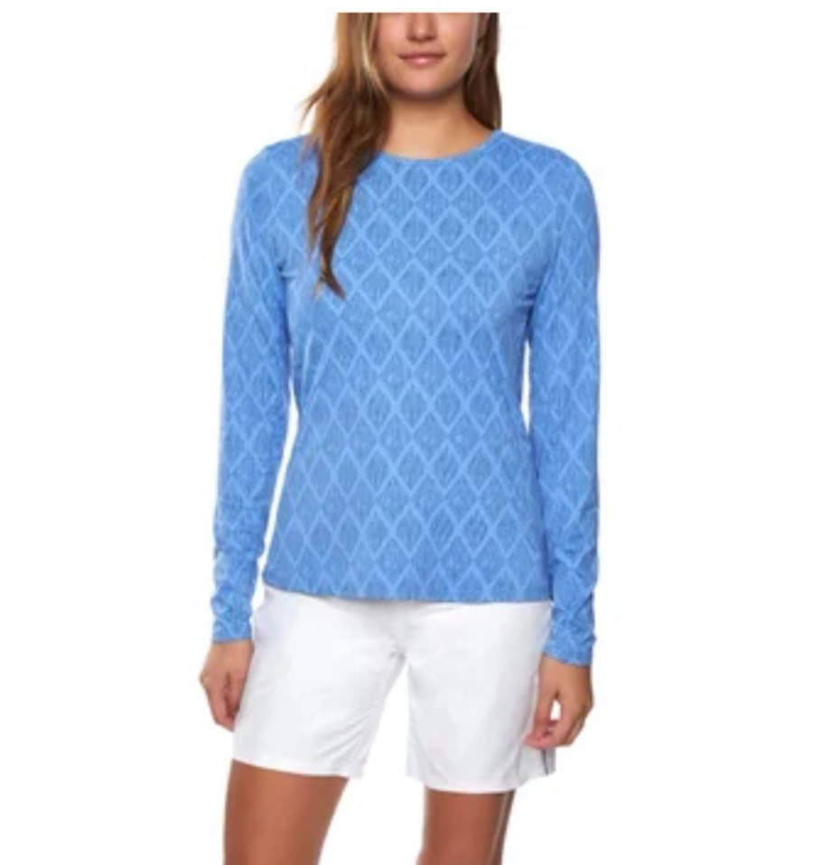 Hang Ten Sun Protection Swim Shirt Womens Size S Long Sleeve Blue Diamond Surf