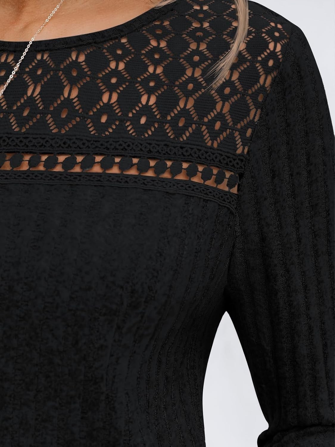 Womens Fall Long Sleeve Lace Top Lightweight Loose Fit Casual Tunic Shirt