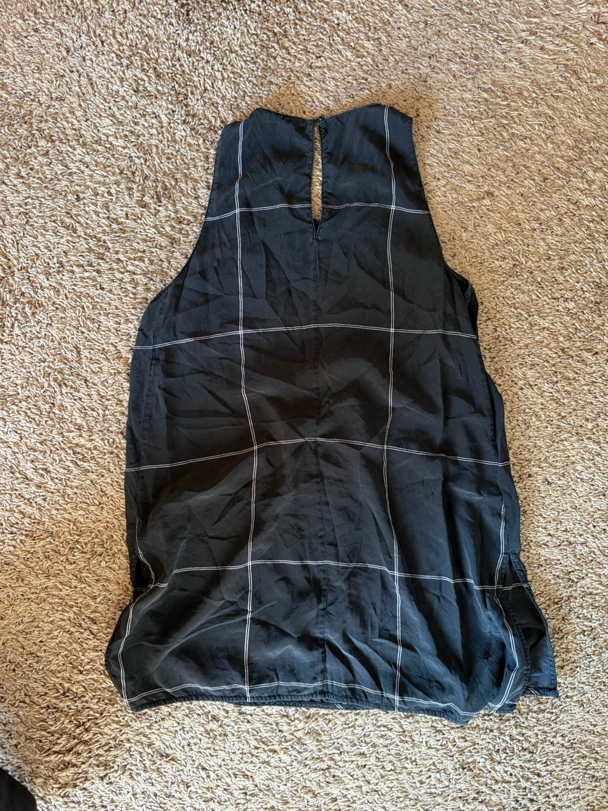 Athleta Black Windowpane Washable Silk CYA Button Tunic Tank Top Small S Plaid