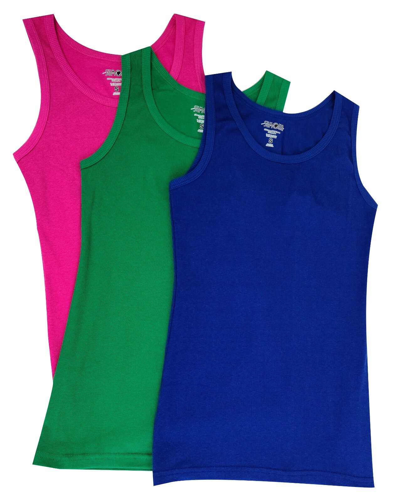 SUMONA 3 Pack Women Cotton Tank Tops Colorful Ribbed Rib A-Shirts