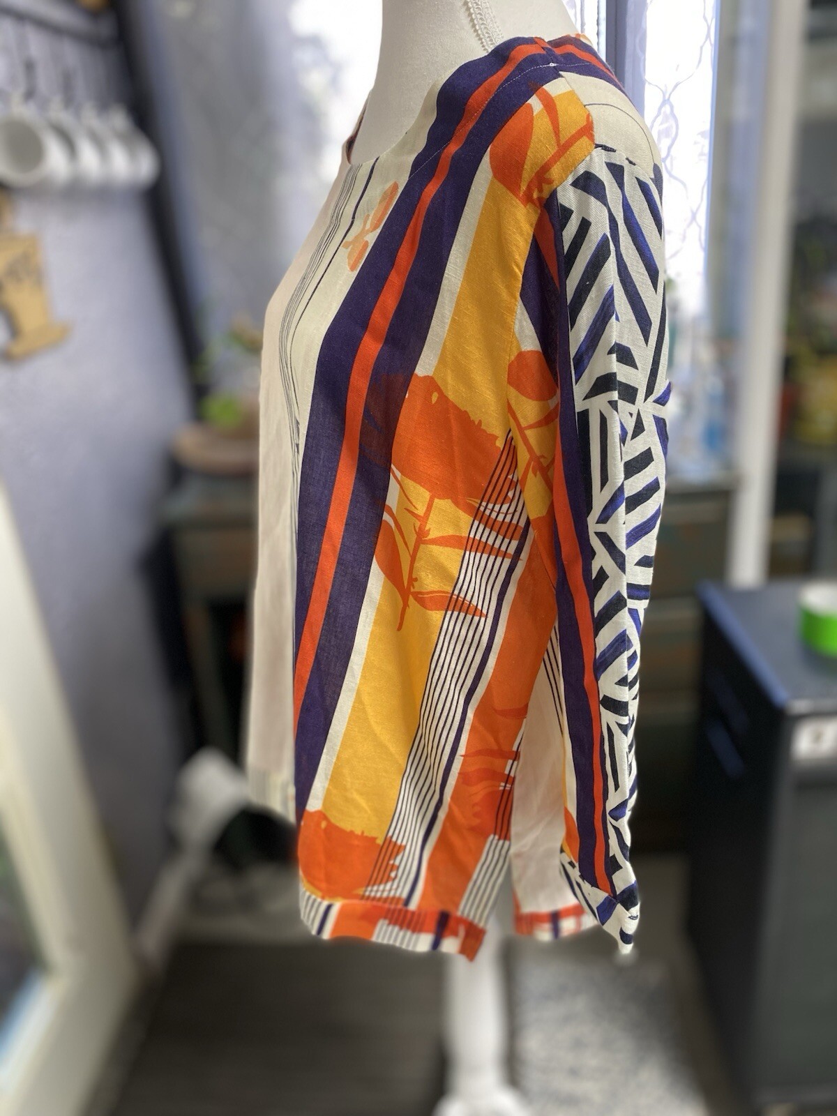 Lior Paris Cotton And Linen Blouse Geometric Print Size Medium (x)