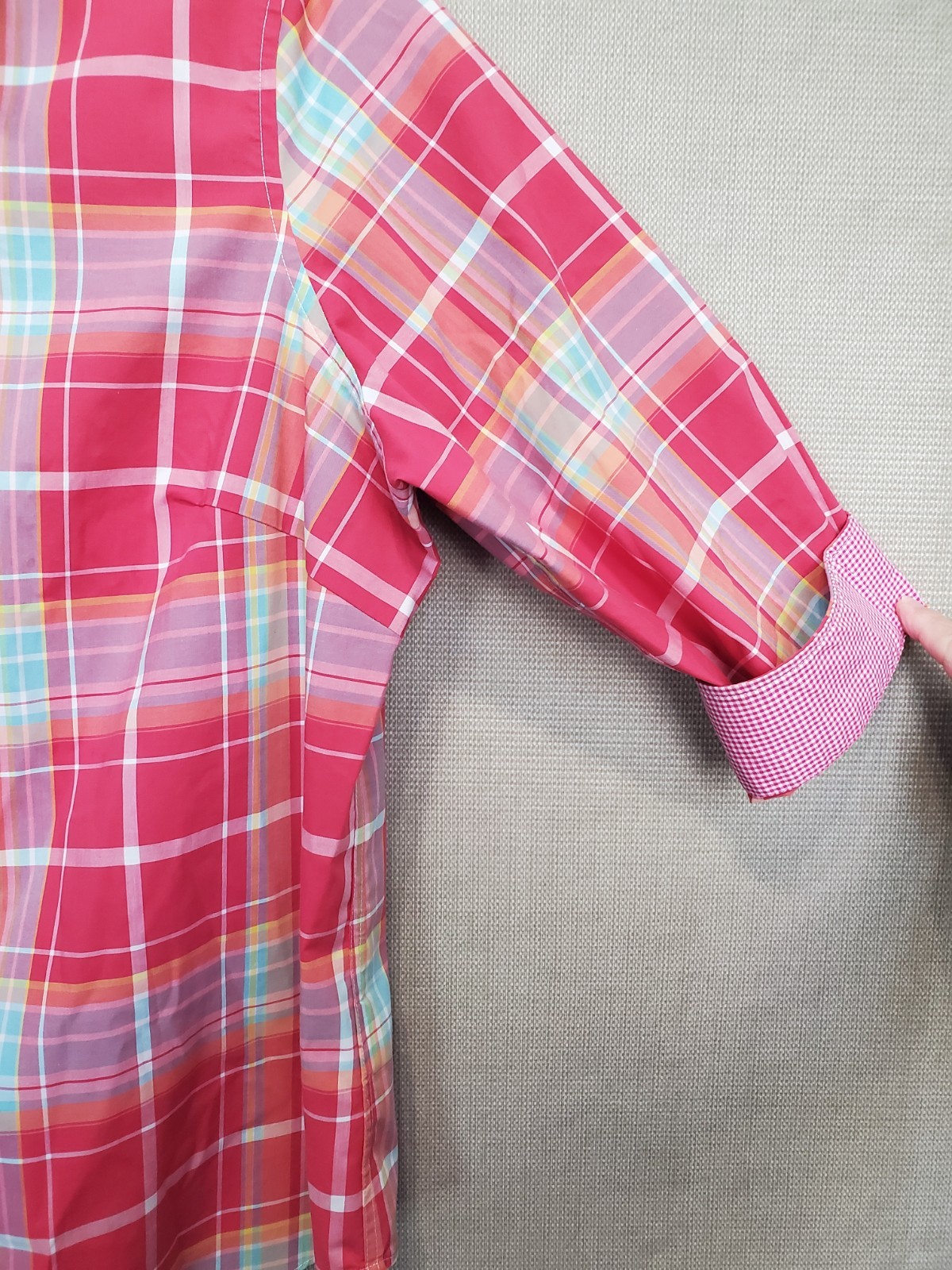 Chaps Plaid Flip-Cuff No-Iron 100% Cotton 3/4 Sleeve Button-Up Shirt Size 1X