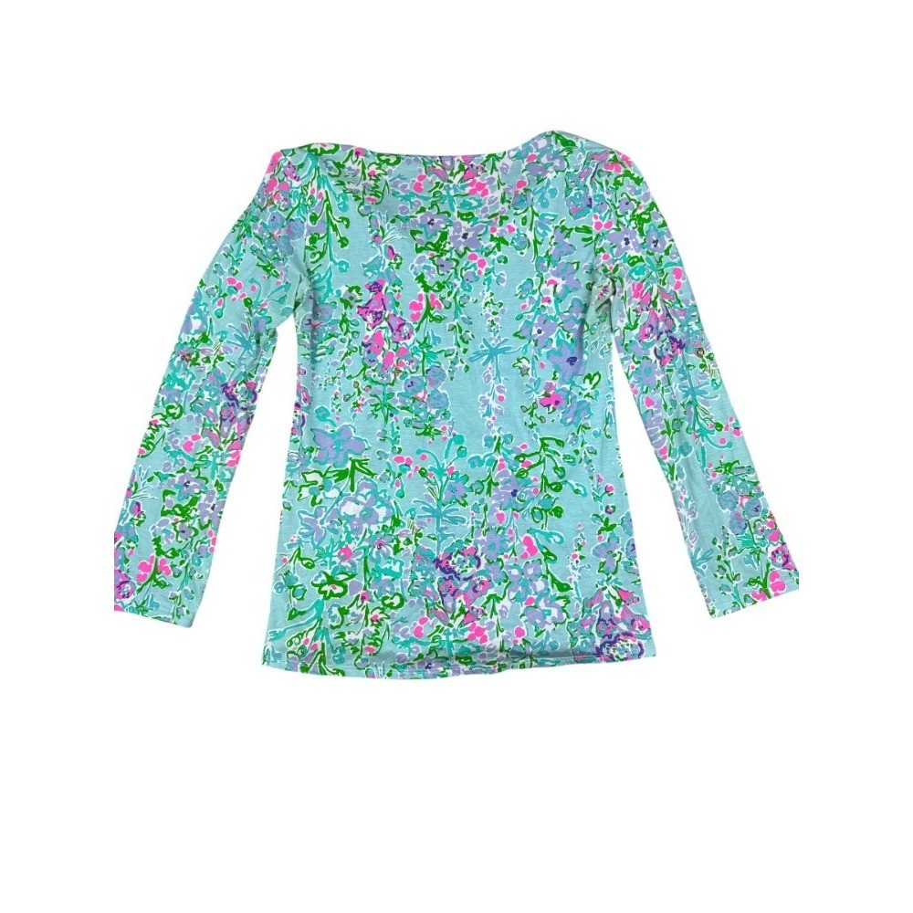 Lilly Pulitzer Braylon Tunic XS Pool Blue Southern Charm Pima Cotton Floral Top