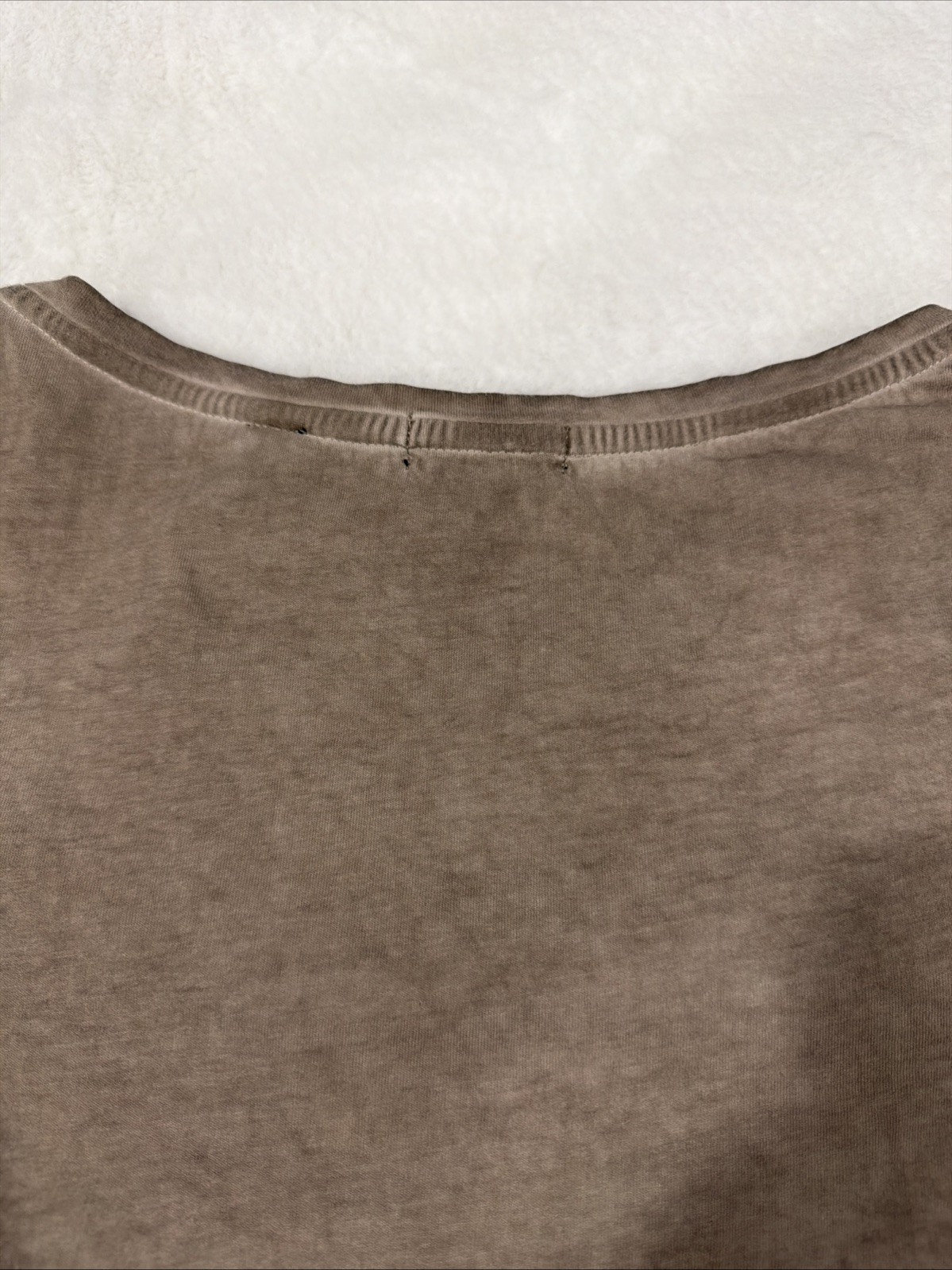 Via Milano T-shirt Faded Taupe Gold Sequins & Pocket Scoop Neck Women’s Large