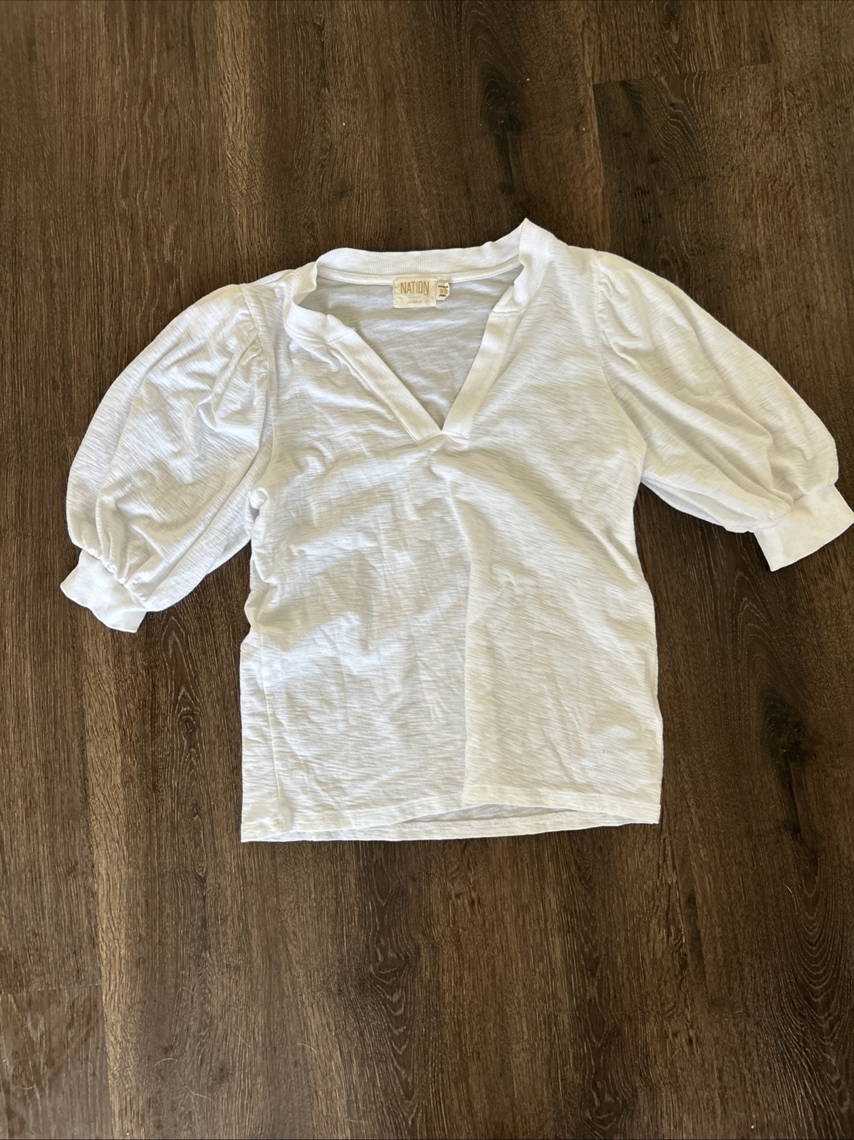 Nation Los Angeles Puffy Sleeve Top White Preppy Size XS MINT Classic