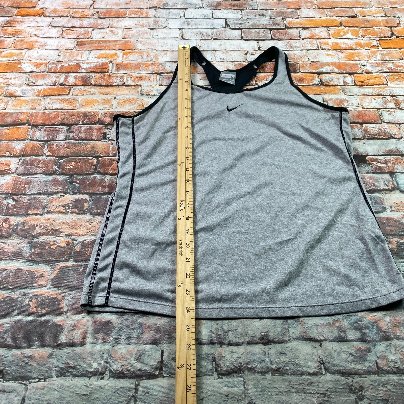 Nike Tank Top Ladies Gray Large 12-14 Swoosh Logo Racerback Athletic Gym Womens