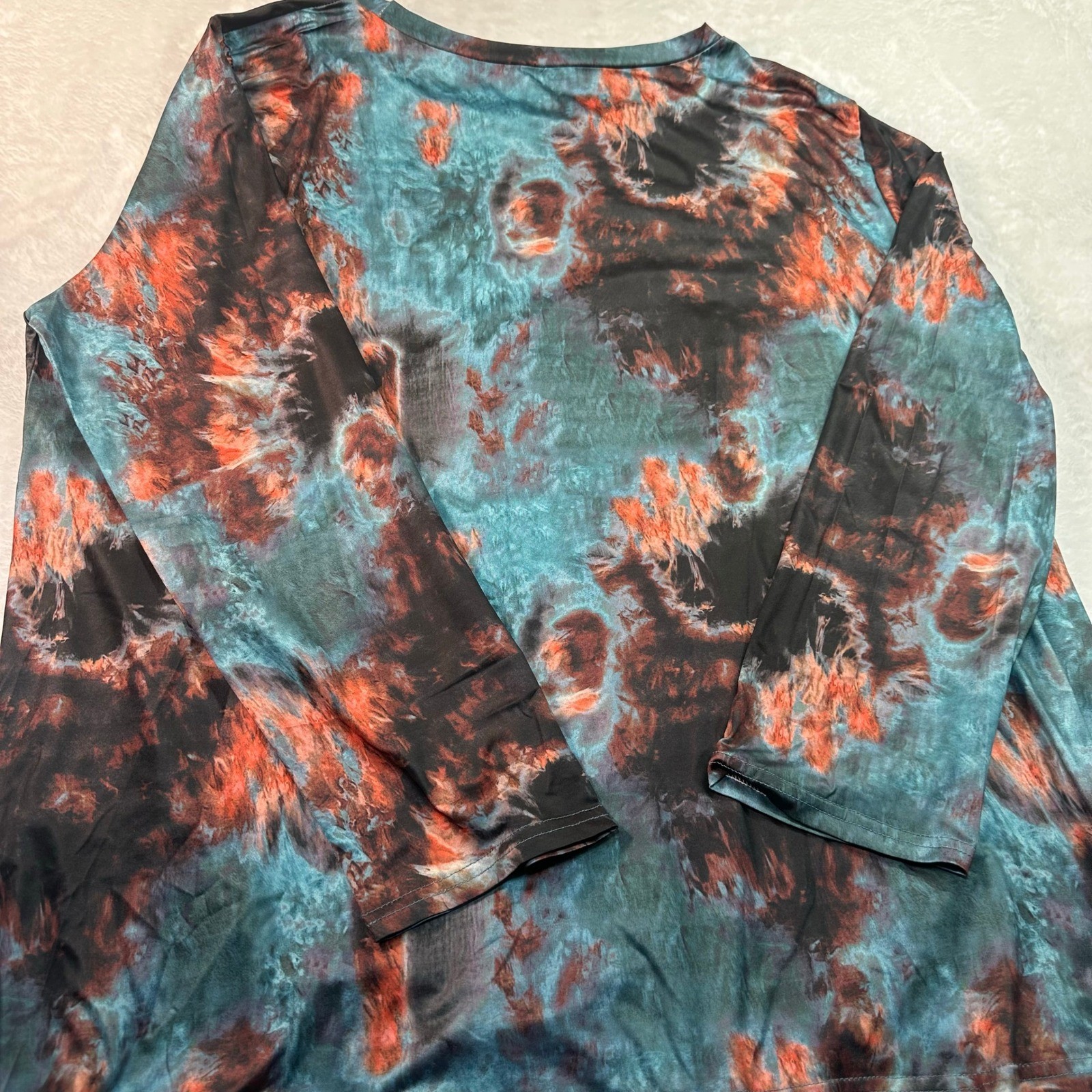 Boutique Tie Dye Tunic Top Women 5XL Blue Orange Abstract Long Sleeve