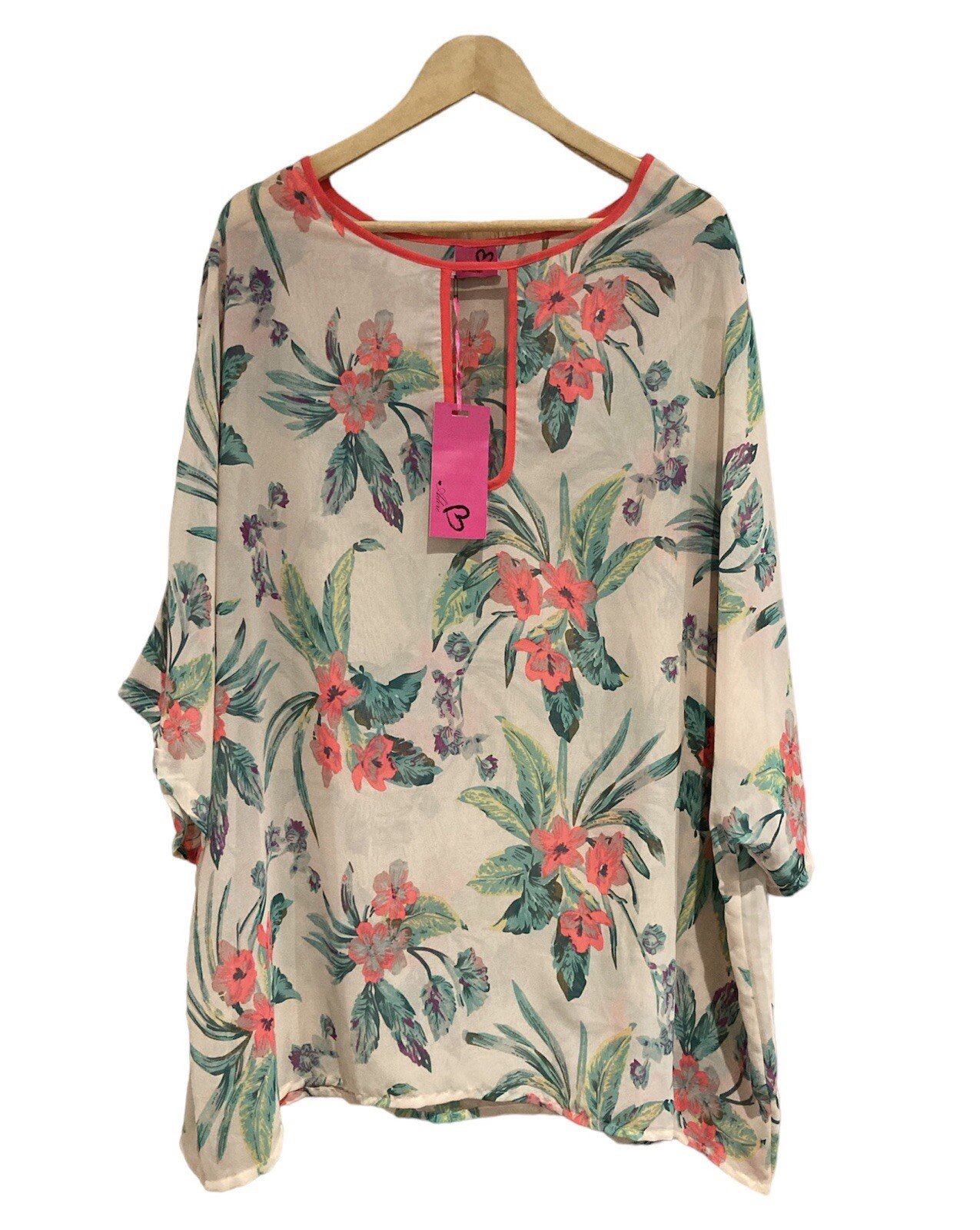 Adore Short Sleeved Floral Top Size XL Beach Cover Chiffon Sheer Holiday Casual