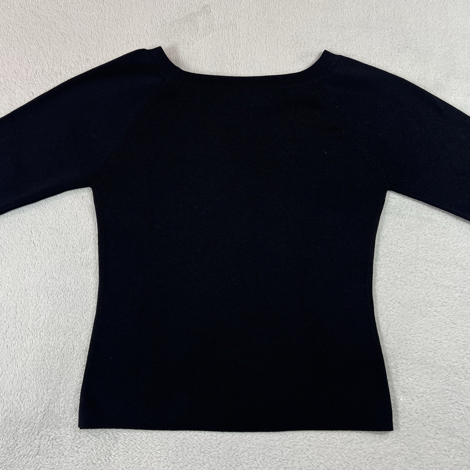 Joseph A. Top Womens Small Black with Red Rabbit Fur Pom Poms Knit Silk Blend