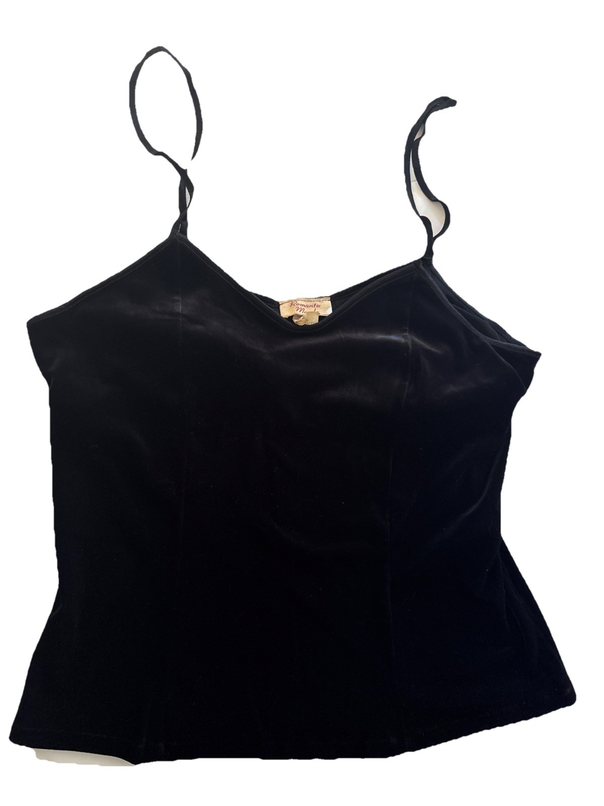 Vintage Velvet Tank Top Womens Med Black Spaghetti Strap Cami Crop Built In Bra