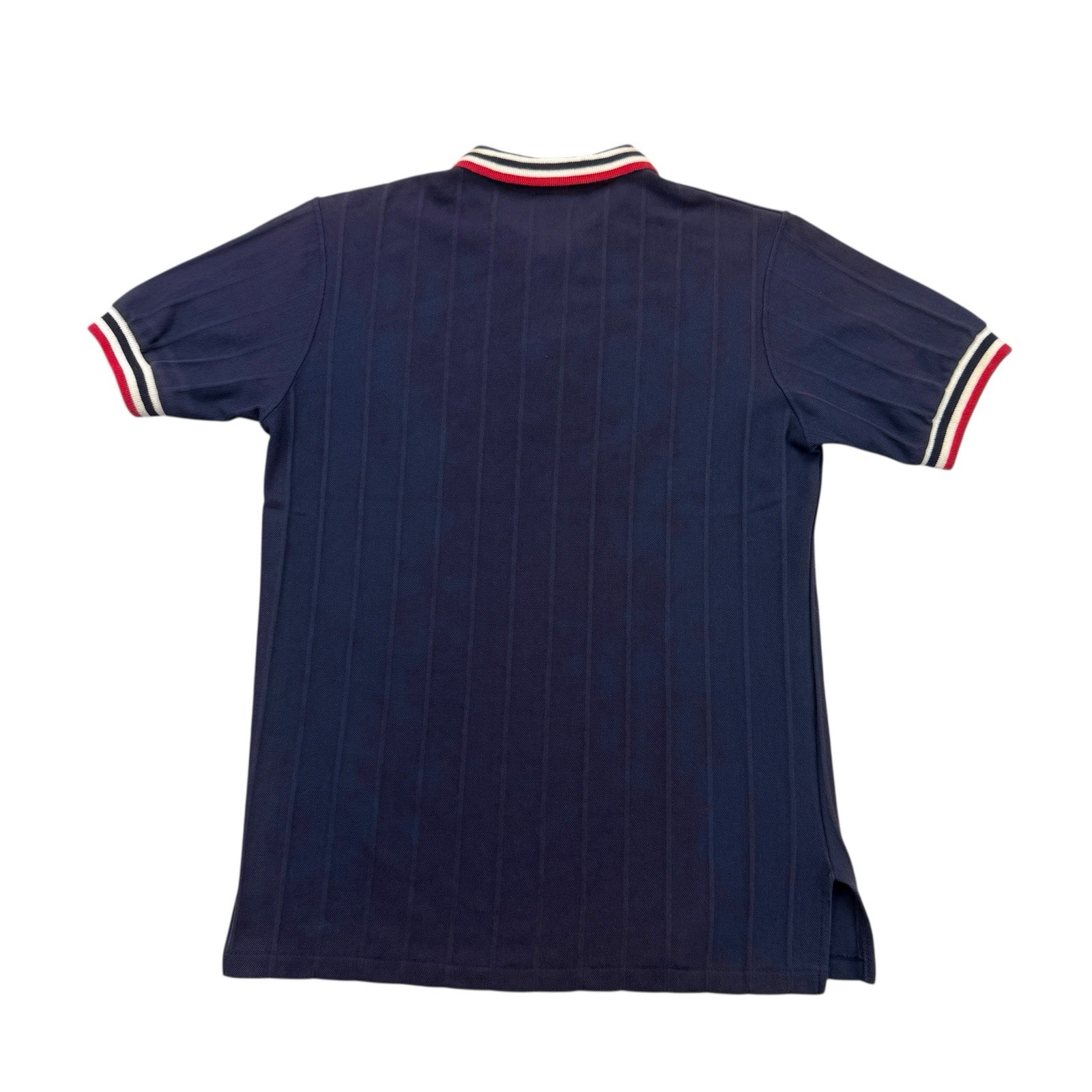 Vintage Dunbrooke Polo Shirt Womens Small S Blue Striped Short Sleeve Distressed