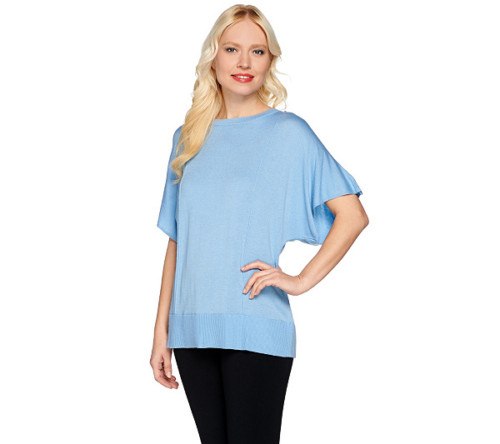 H By HALSTON BLUE CHIC BATEAU NECK CROSSOVER BACK TOP QVC Sz S NEW $ 59
