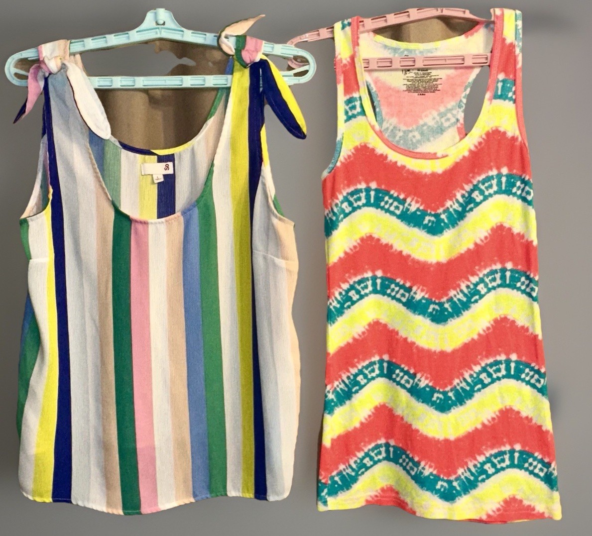 2 Colorful Boho Sz L Womens Tank Tops Summer Festival Striped Outdoor Hippie