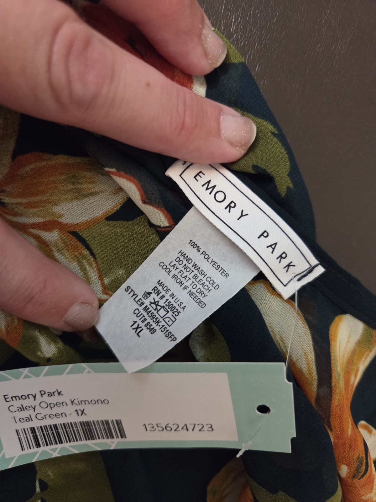 Emory Park Caley Kimono Size 1X 1XL Travel Beach Vacation Boho New Layering