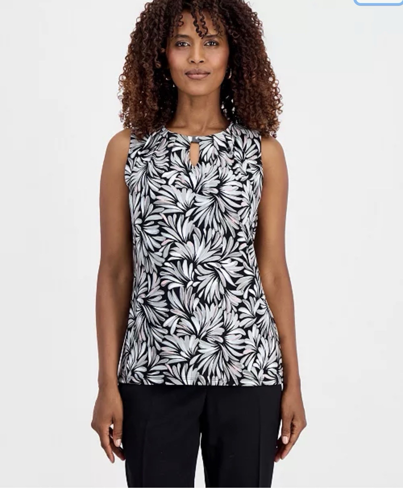 Kasper Floral Knit Sleeveless Blouse L Black/Gray/Pink Keyhole Round Neck