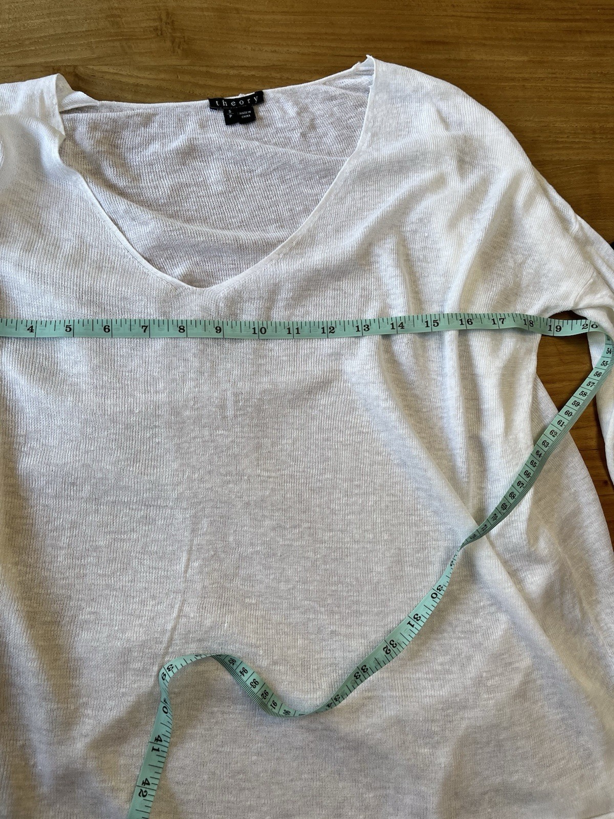Theory White V-Neck Long Sleeve Lightweight Linen Blend Knit Top Relaxed S