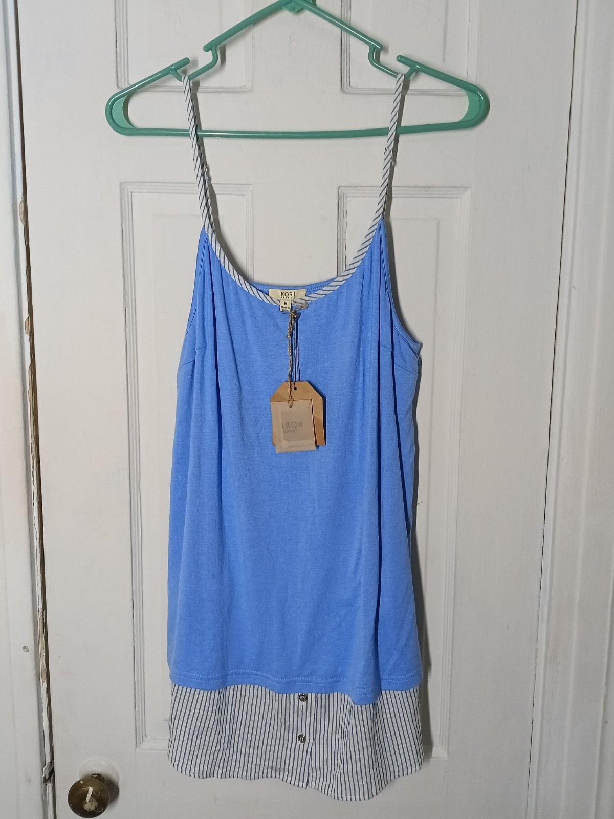 NWT Kori America Medium Tunic Tank Top Blue Sleeveless Woman M Blouse Z