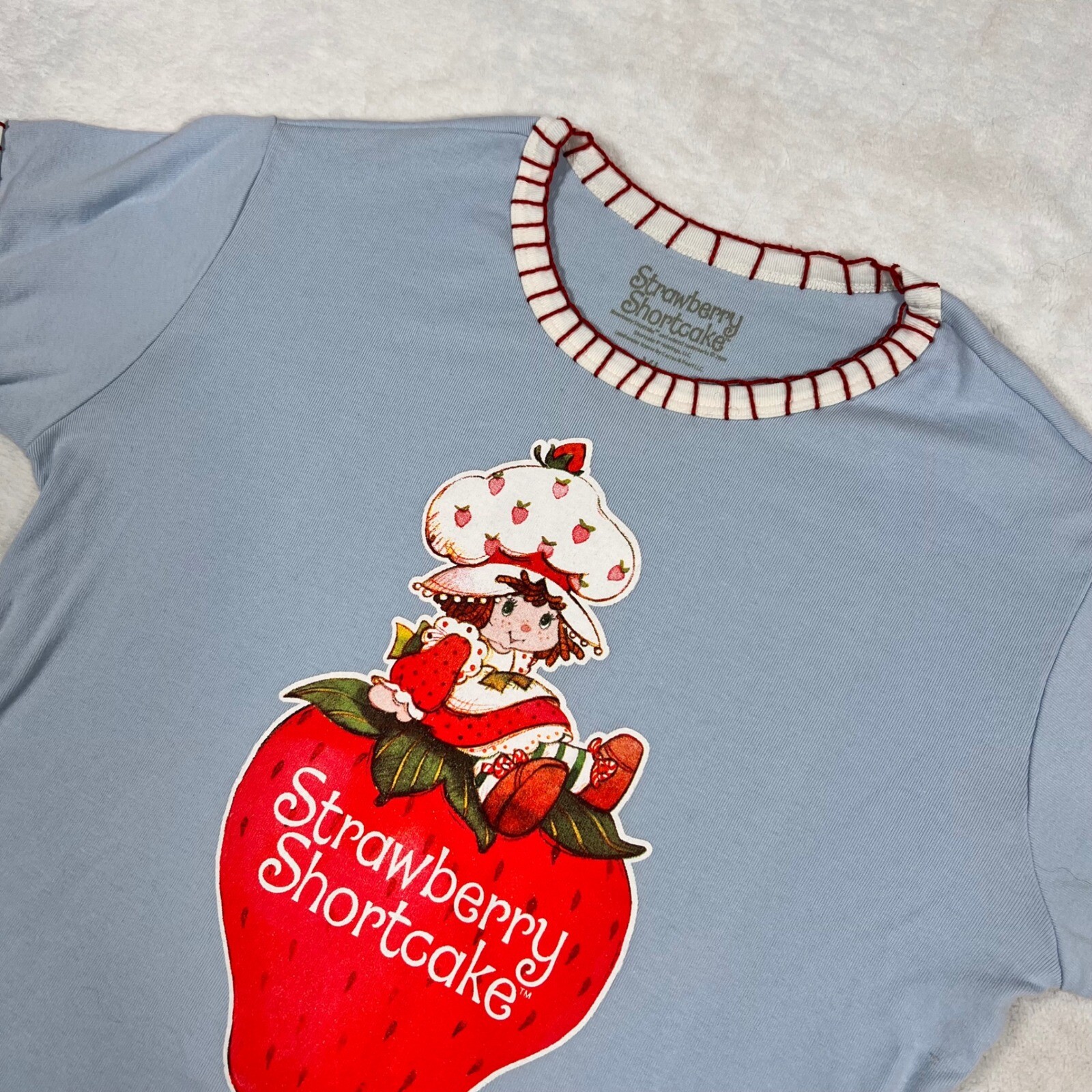 Strawberry Shortcake Graphic Tee Ringer Collar Retro Cartoon XL