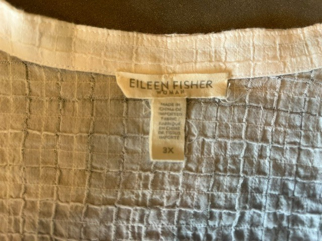 Eileen Fisher Woman 3X Top Cream Organic Cotton Boxy Band Collar Shirt Blouse