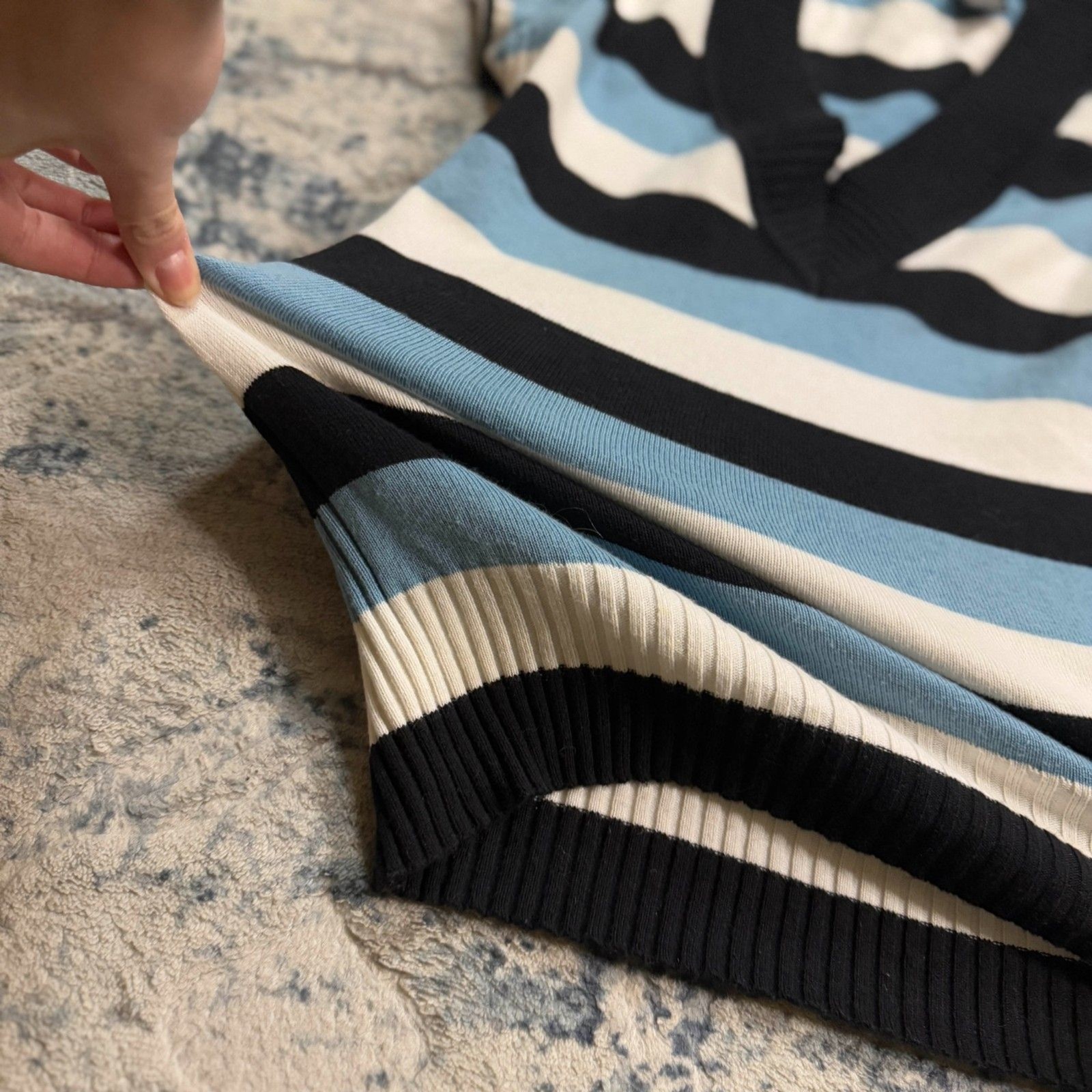 Y2K Say What 90s Vtg Blue White Blk Striped Short Sleeve Sweater 2000s Preppy M