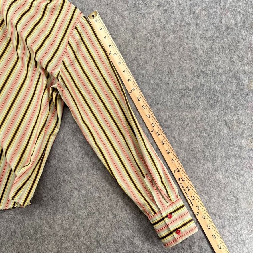 Etro Milano Button Up Shirt Top Womens Size 48 Yellow Striped