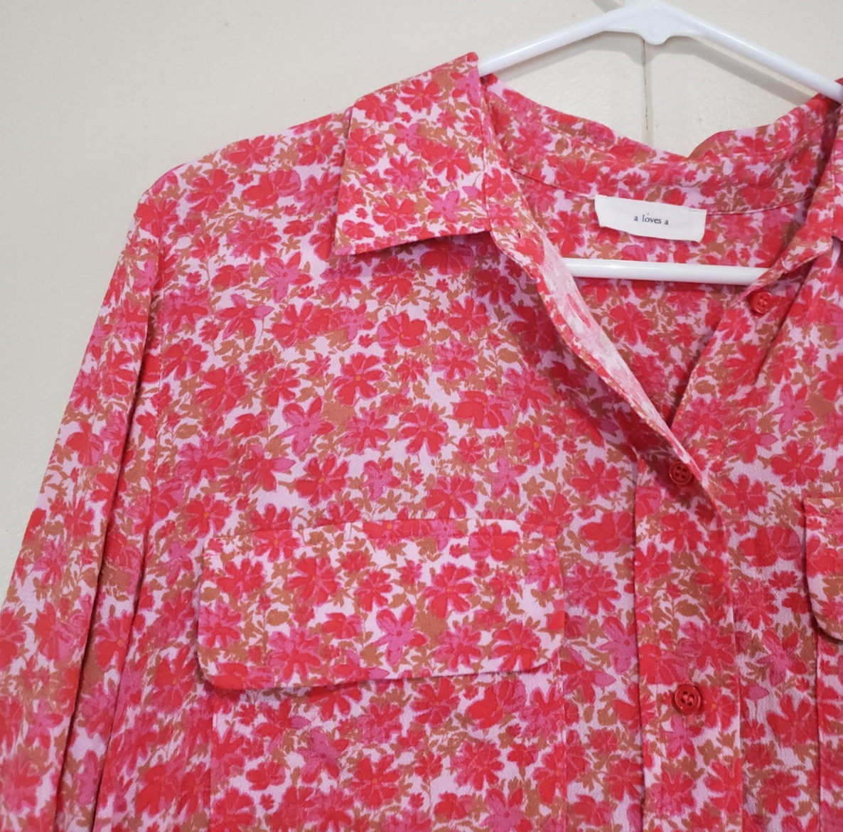 A Loves A Womens M Blouse Pink Button Up 100% Rayon Lightweight Office Spring