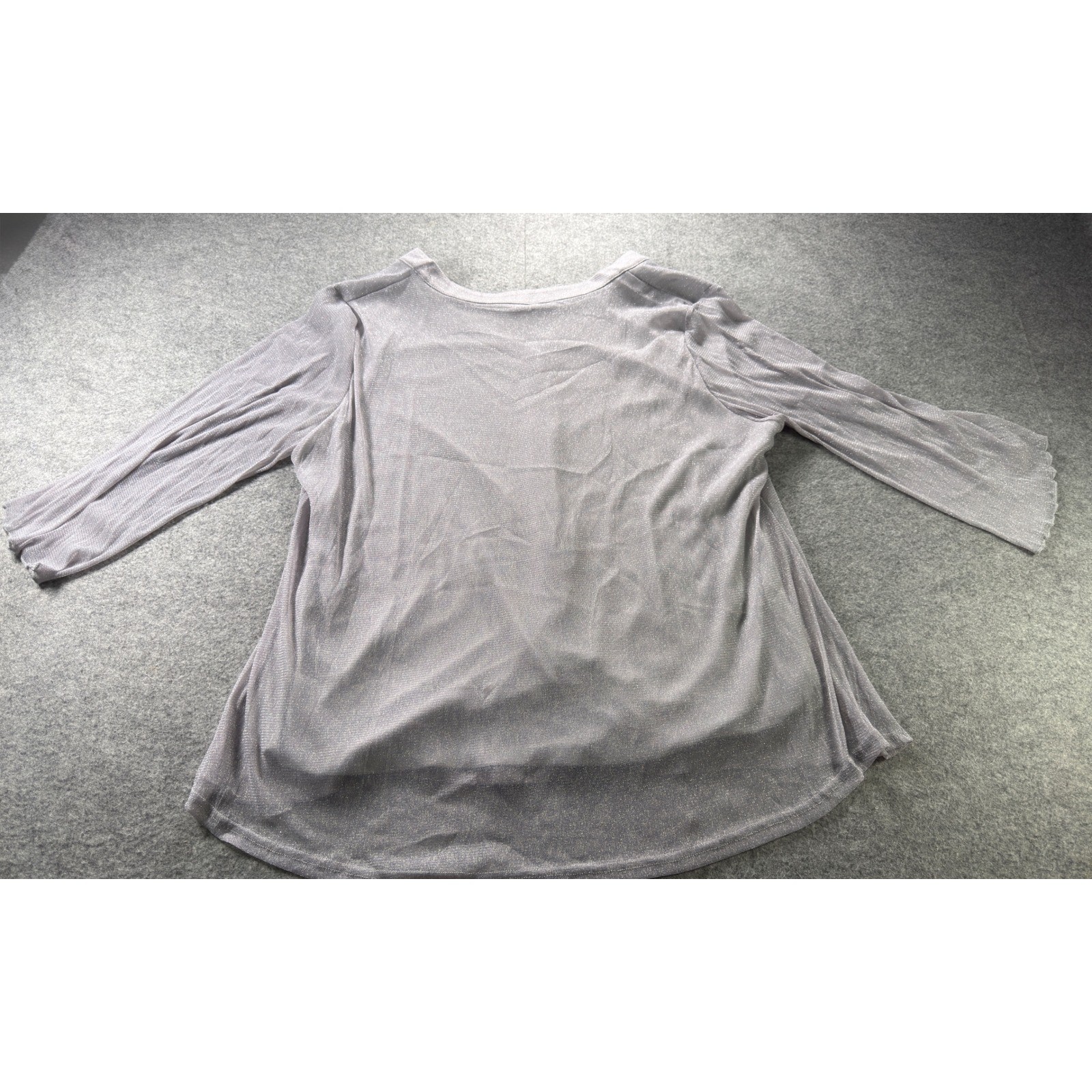 Unbranded Metallic Blouse Womens Large Silver Split Bell Sleeve Glitter V-Neck
