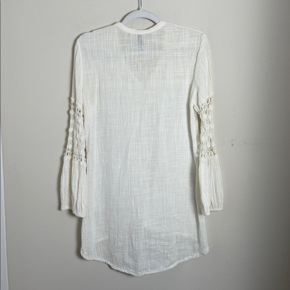 XCVI White Crochet Boho Button Up Blouse Size XS Western Festival Hippie