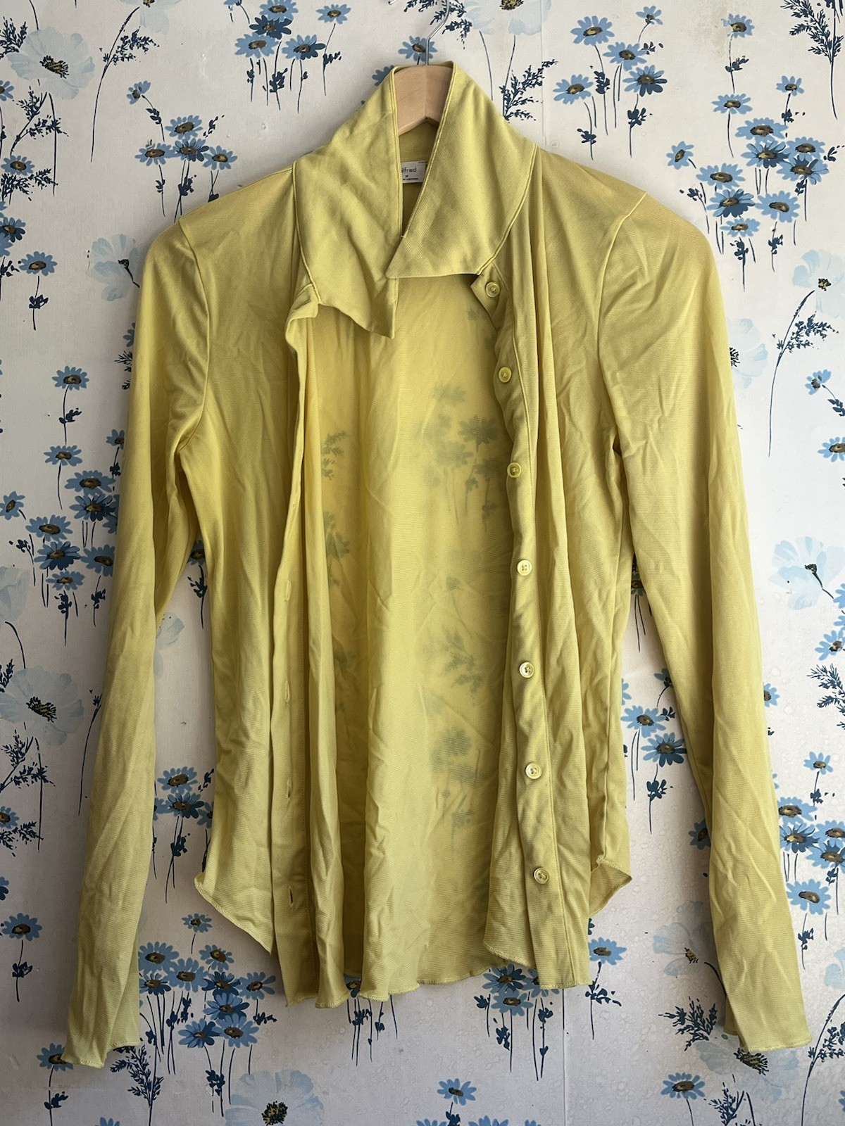Wilfred Aritzia Top | Yellow Mustard Sheer Mesh Button Down Long Sleeve | Size M
