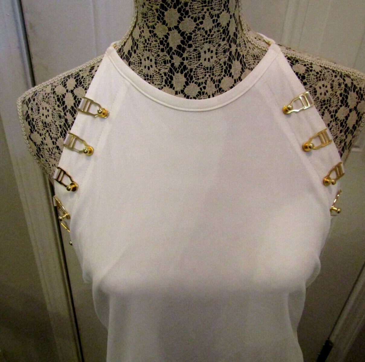 Murmur Reserve Blouse NWOT White Gold Hardware Designer Retail $249 Size 42 US L