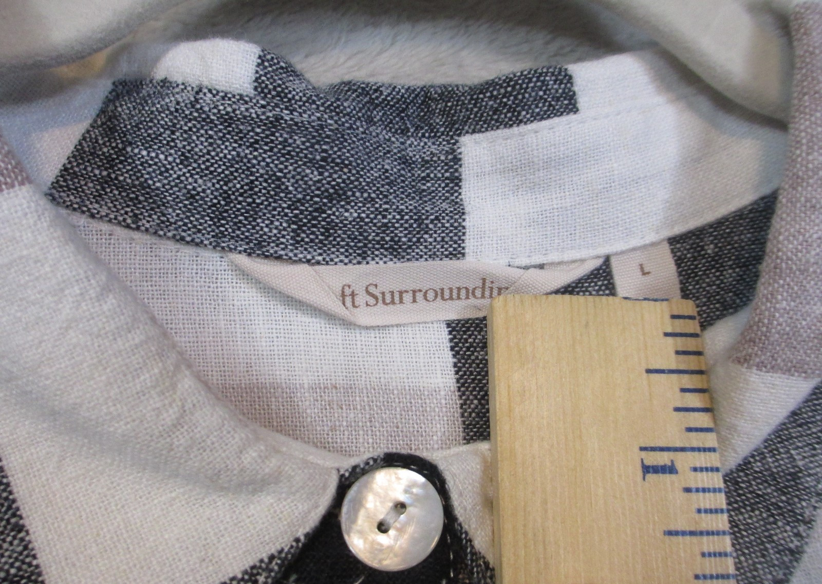 Soft Surroundings Carreaux Neutral Plaid Button Front Top Back Zipper Relaxed L
